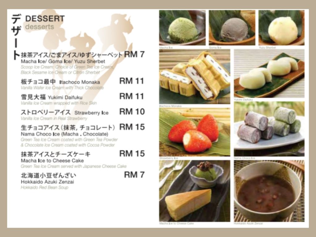 Dessert Menu Rakuzen