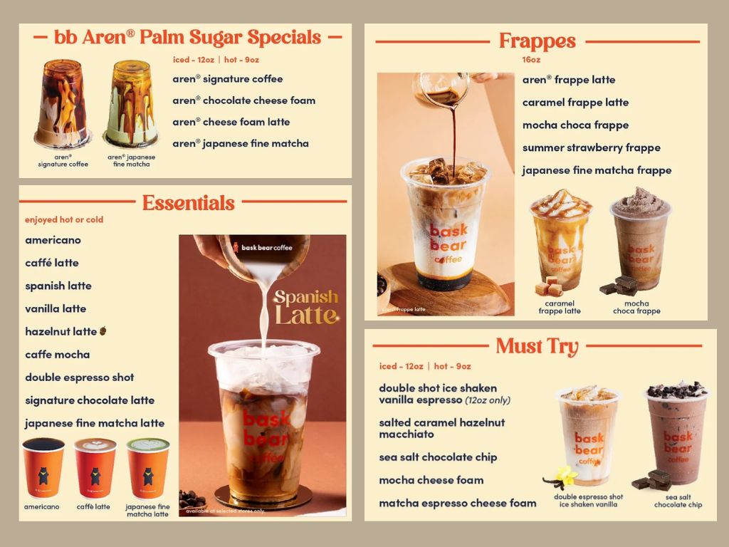 Menu Minuman Bask Bear Coffee Malaysia