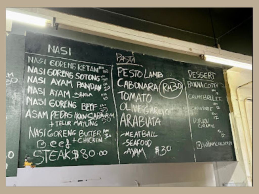 Menu William Corner Malaysia