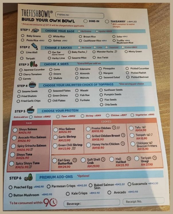 Customize Menu The Fish BowlMalaysia