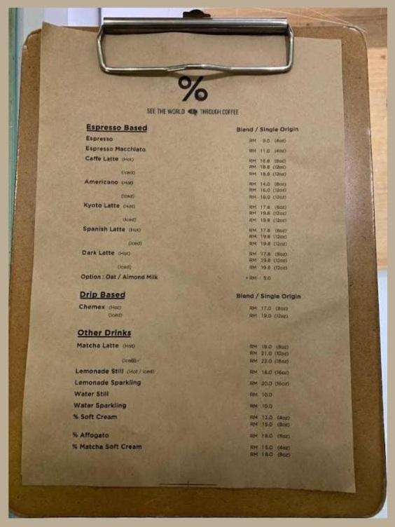 Menu Arabica coffee malaysia