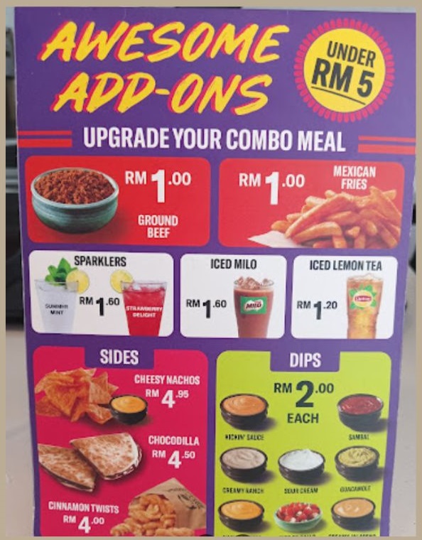 Menu Awesome Add Ons Taco Bell Malaysia