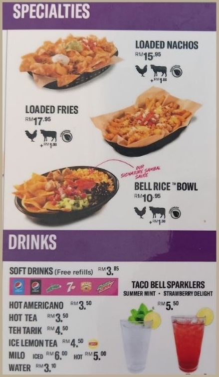 Menu Specialties & Drink Taco Bell Malaysia