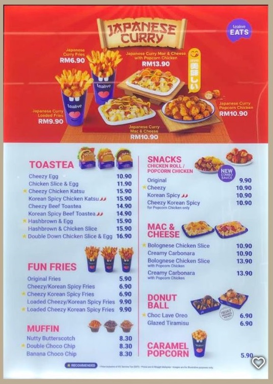 Senarai menu tealive malaysia